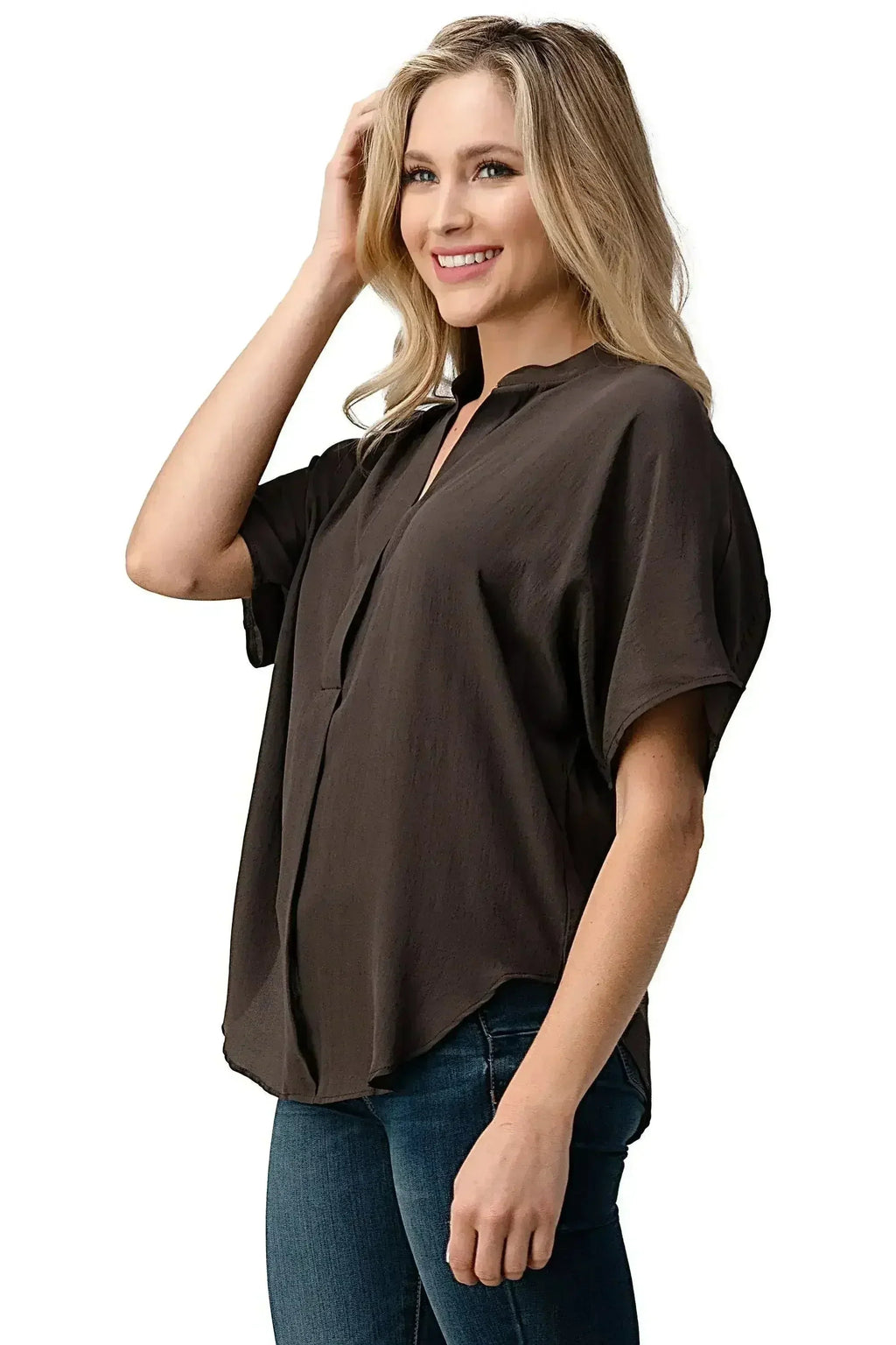 Dark Grey Silk Oversized Blouse – Effortless Dolman Sleeve Top | Femstylo