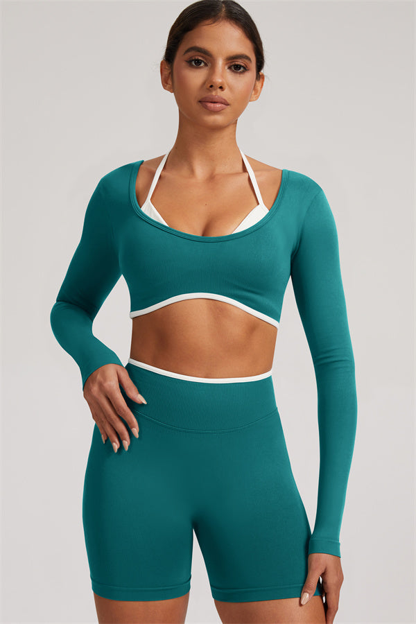 The Elevate Long Sleeve Crop top Shorts 2-Piece Set