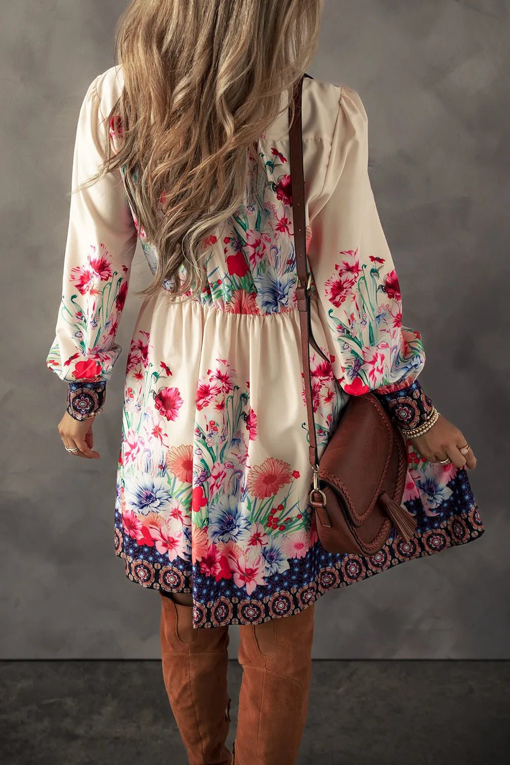 Vintage Flower Button Down Lantern Sleeve Dress Feminine Floral Dress For Women