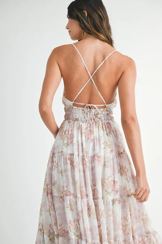 Floral Print Tiered Cami Maxi Summer Dress – Floral Maxi Dress, Tiered Maxi Dress, Cami Maxi Dress, Breezy Summer Dress, Bohemian Maxi Dress