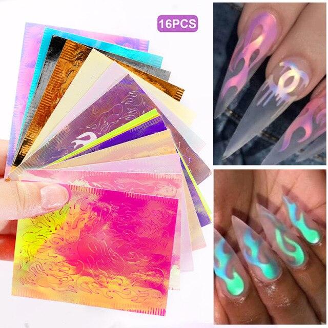 All 3D Laser Holographic Nail Stickers for nails Manicure Nail Art decals stickers Decor Foil Tips Nail Sticker Decals Metallic Curve Decorations Decal Self-Adhesive 3D Wave Design Decoration for Women Girls Tape Nail Art Stickers Decal Decoration