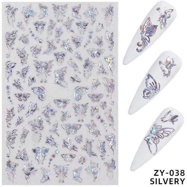All 3D Laser Holographic Nail Stickers for nails Manicure Nail Art decals stickers Decor Foil Tips Nail Sticker Decals Metallic Curve Decorations Decal Self-Adhesive 3D Wave Design Decoration for Women Girls Tape Nail Art Stickers Decal Decoration