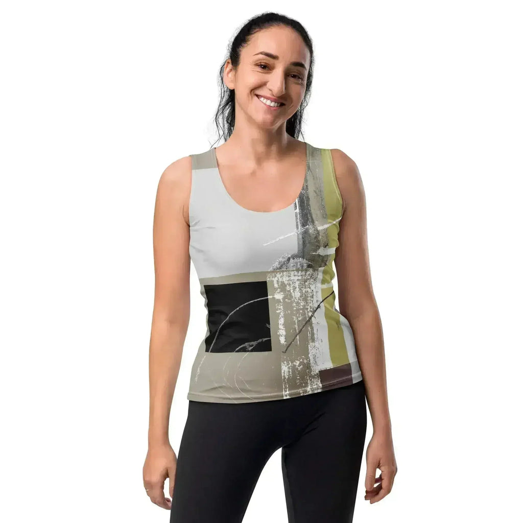 Women's Stretch Fit Tank Top - Abstract Brown Geometric Shapes