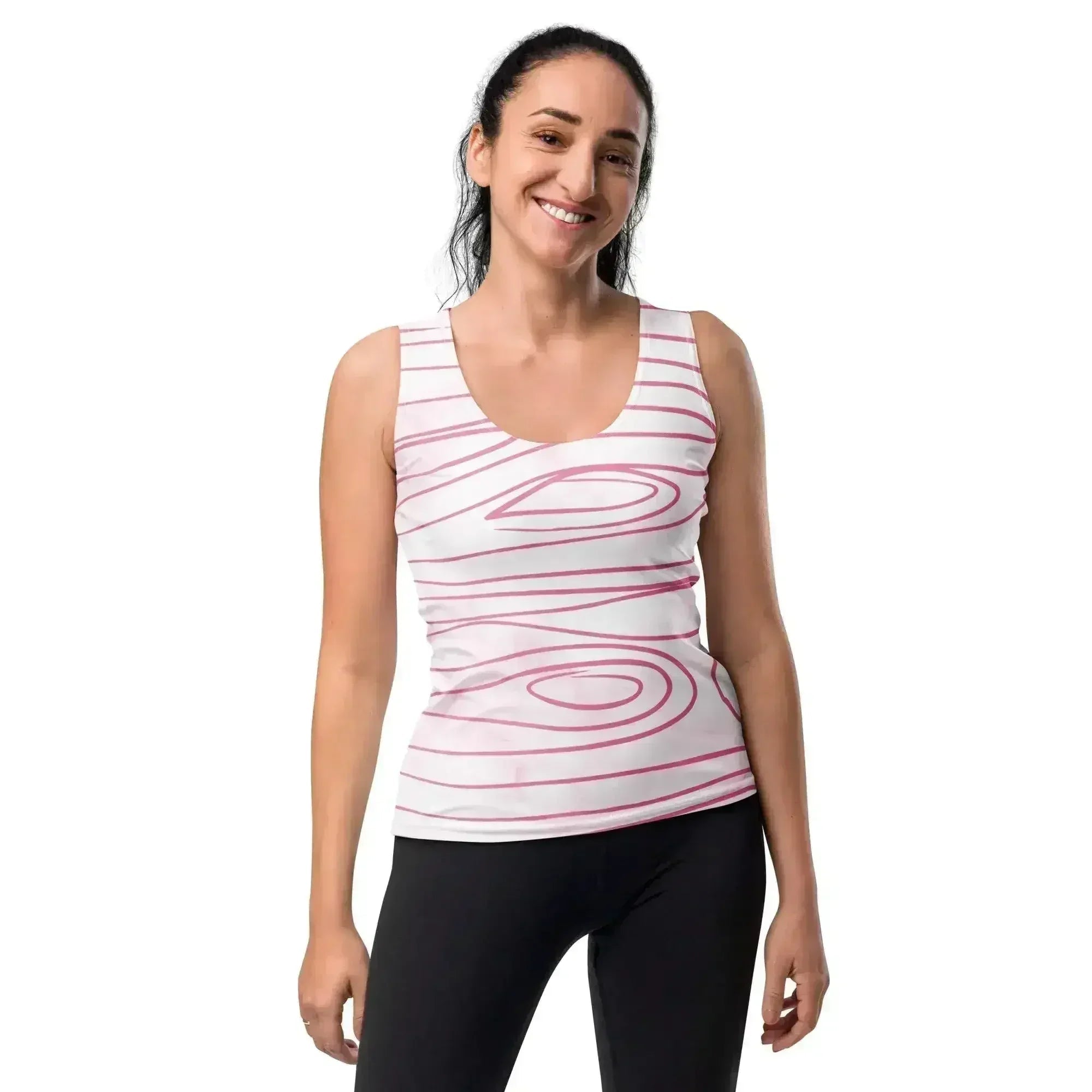 Womens Stretch Fit Tank Top - Pink Line Art Sketch Print