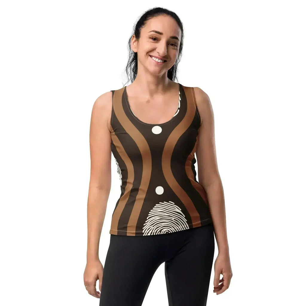 Womens Stretch Fit Tank Top - Brown White Geometric Lines