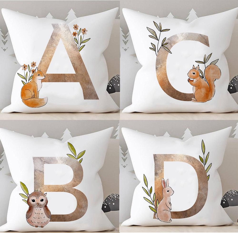 Animal Printed Pillow Cover Cartoon Giraffe Fox Bunny White Seat Polyester Decorative Cushion Cover Sofa Kids Room Alphabet Pillow Cover With Cute Animals Pillow Cases Outdoor Indoor Square Cushion Covers For Home Sofa Couch 45x45cm