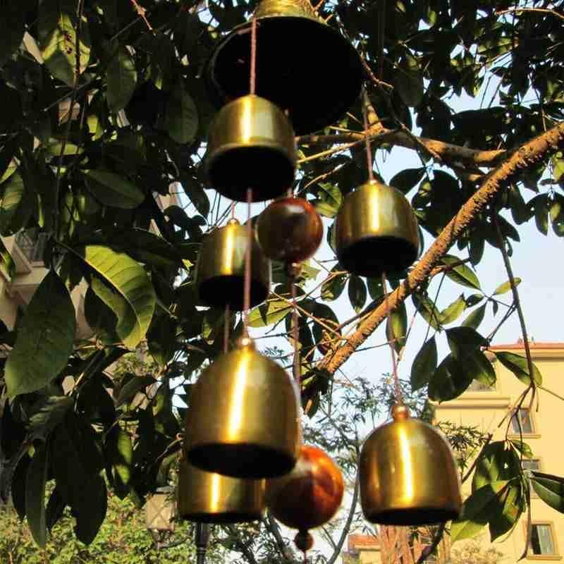 Antique Wind Chime Copper Garden Outdoors Corridor Decor Vintage Metal Wind Chime Bells Lucky Bell Hanging Ornament for Home Outdoor Indoor Decor Garden Hanging Good Luck Blessing Metal Bell Wind Outdoor Wind Chimes