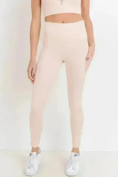 Highwaist Hybrid Mesh & Lattice Straps Full Pocket Leggings