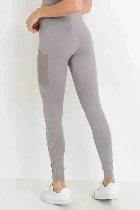 Highwaist Hybrid Mesh & Lattice Straps Full Pocket Leggings