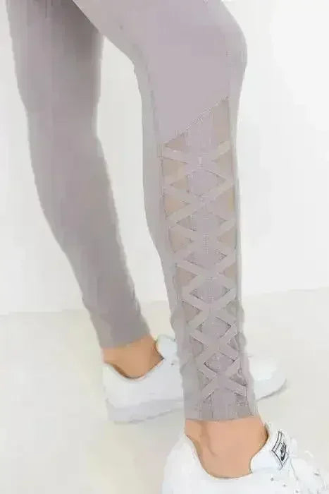 Highwaist Hybrid Mesh & Lattice Straps Full Pocket Leggings