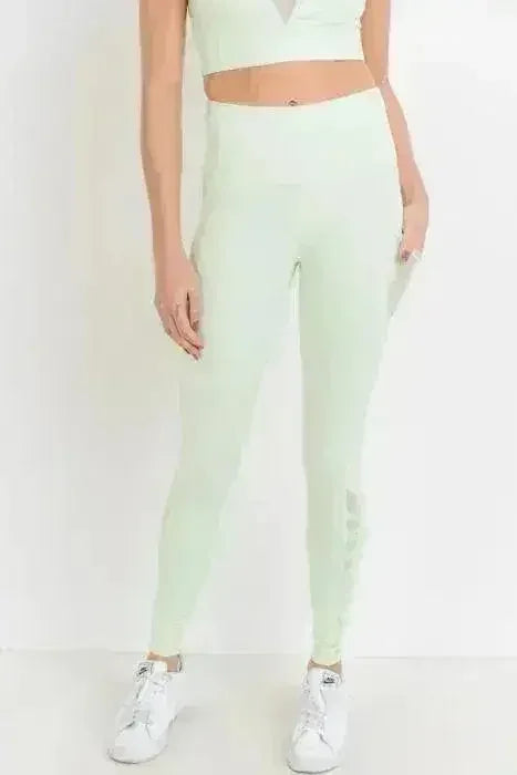 Highwaist Hybrid Mesh & Lattice Straps Full Pocket Leggings