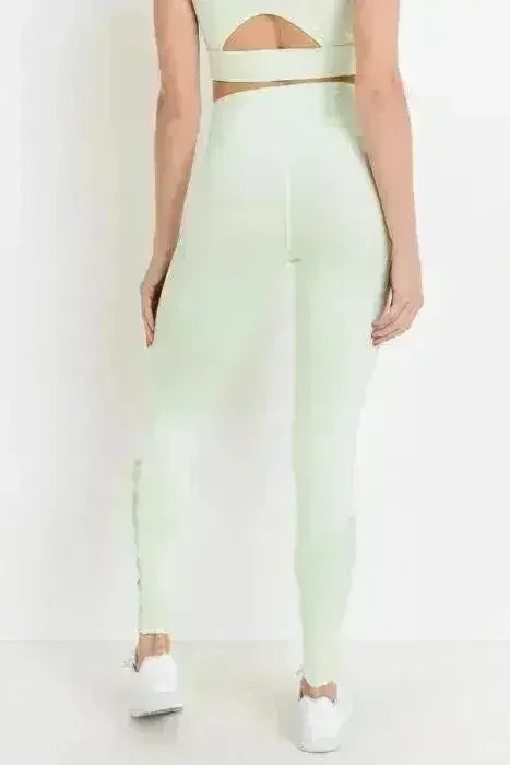 Highwaist Hybrid Mesh & Lattice Straps Full Pocket Leggings