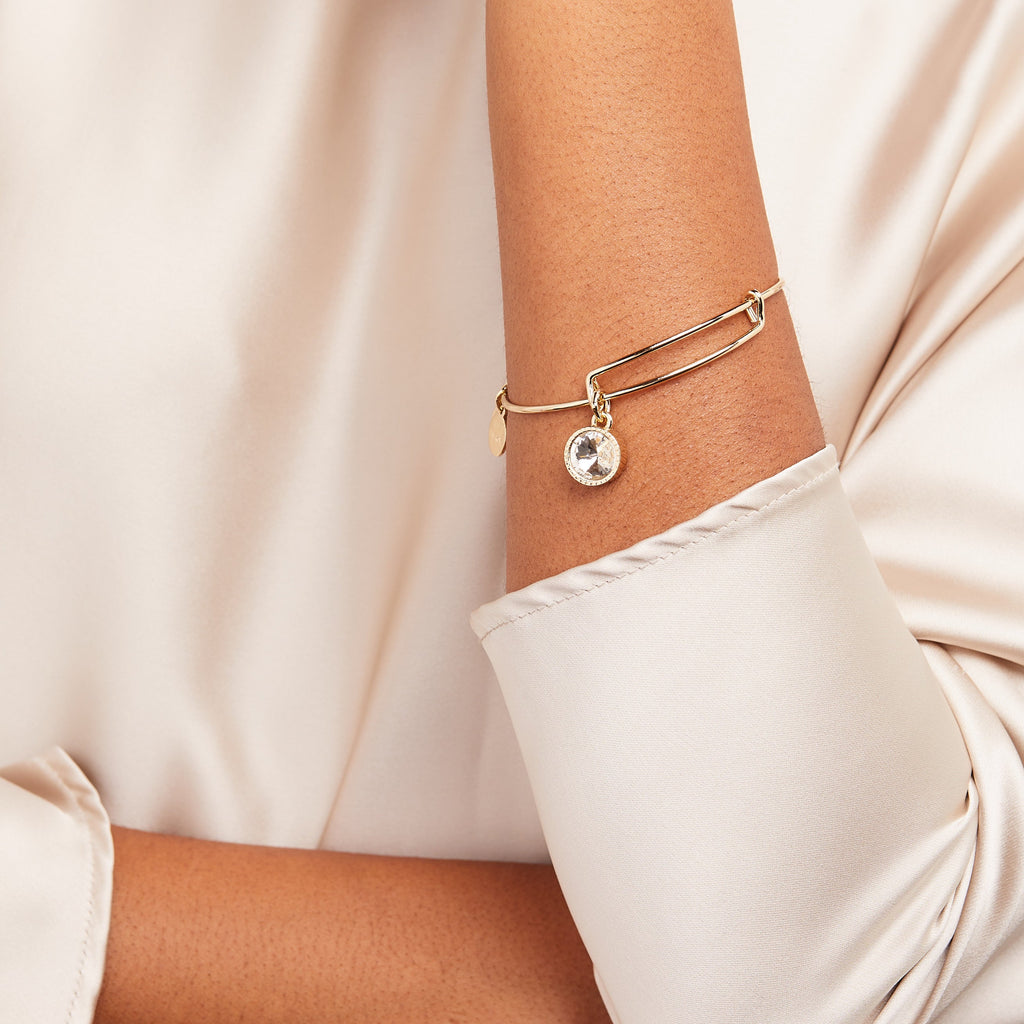 April Clear Crystal Birthstone Charm Bangle