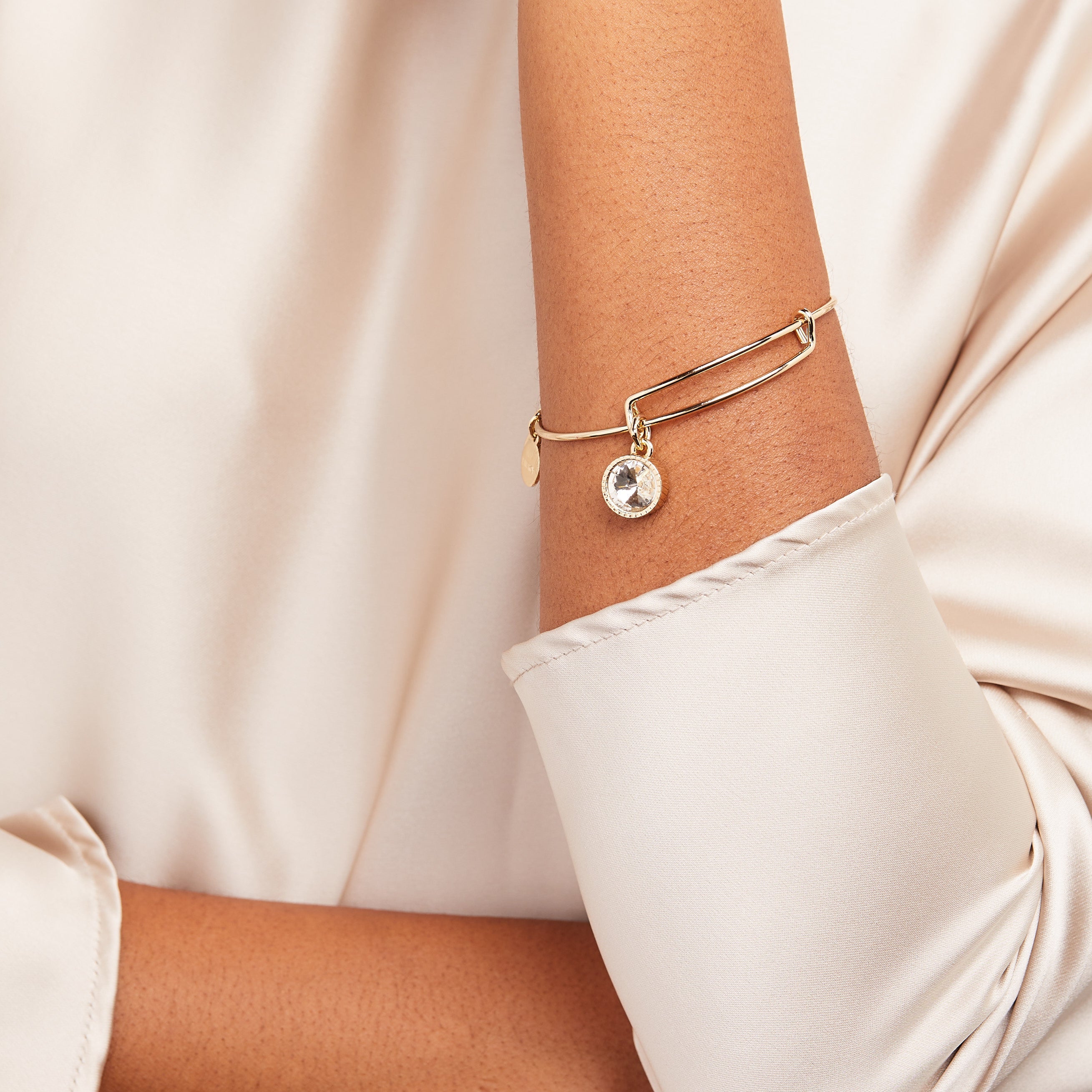 April Clear Crystal Birthstone Charm Bangle