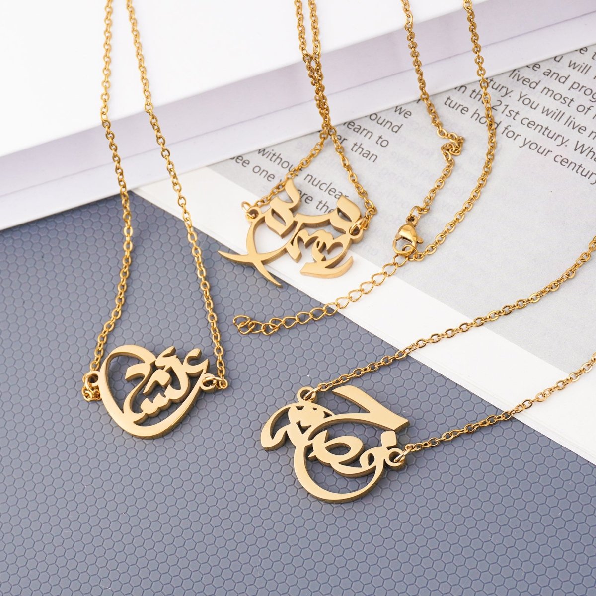 Arabic Calligraphy Name Necklace – Muslim Women Pendant Collection (MAC407)