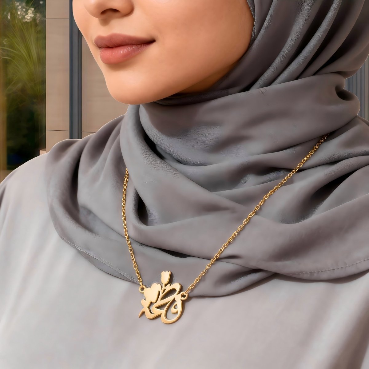 Arabic Calligraphy Name Necklace – Muslim Women Pendant Collection (MAC407)
