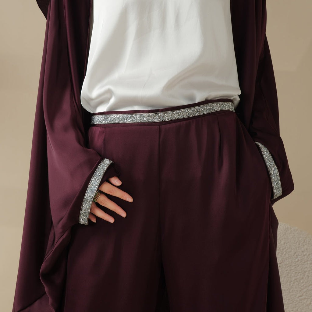 Archive Piece Abaya With Satin Shirt And Rhinestone Trousers - MP002 (Size M Only)