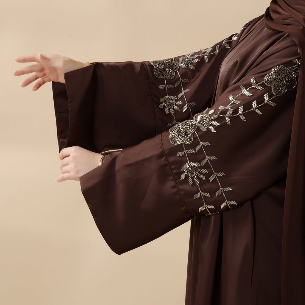 Archive Piece Beaded Rose Embroidery Satin Abaya 2-Piece Set - MP028 (Size M Only)