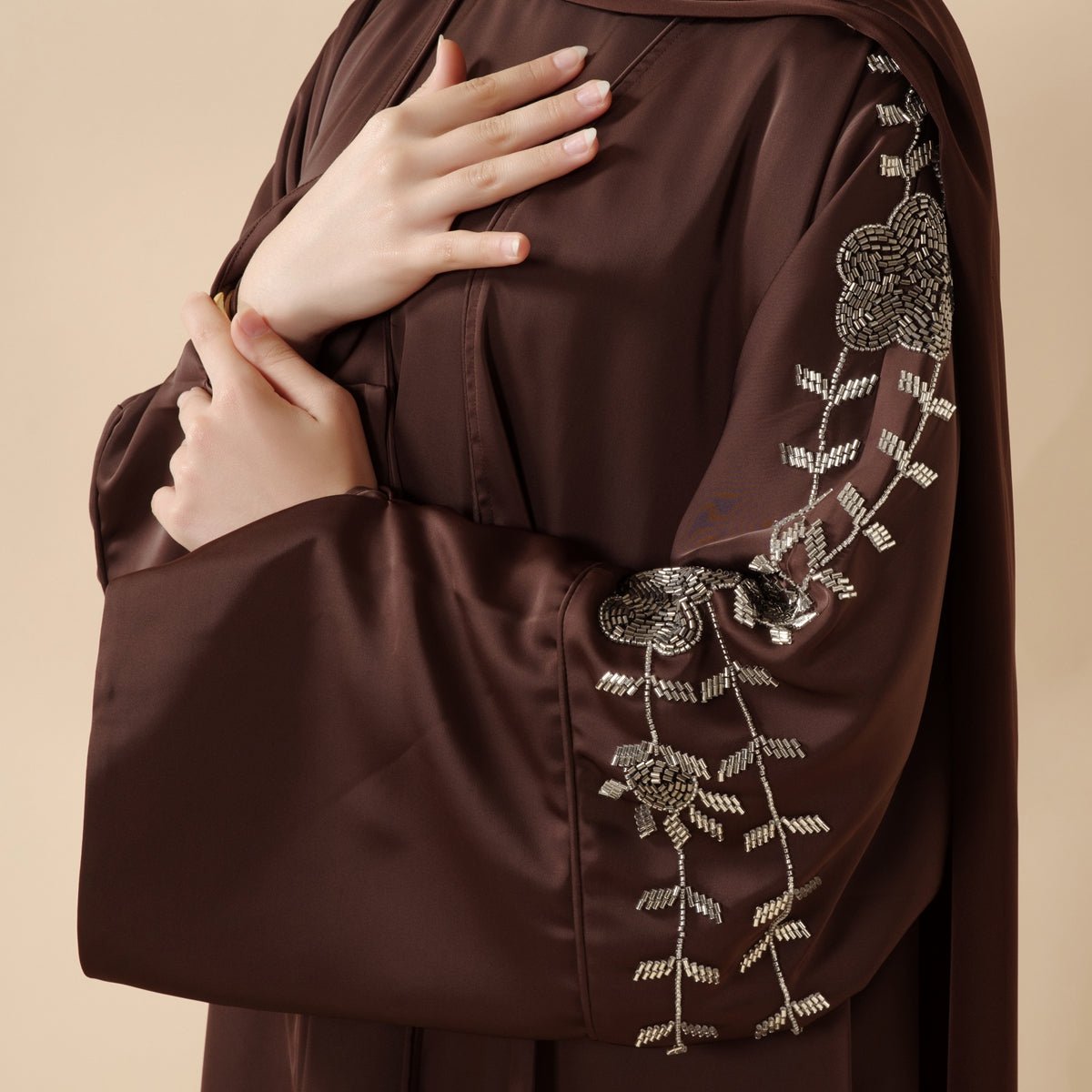 Archive Piece Beaded Rose Embroidery Satin Abaya 2-Piece Set - MP028 (Size M Only)