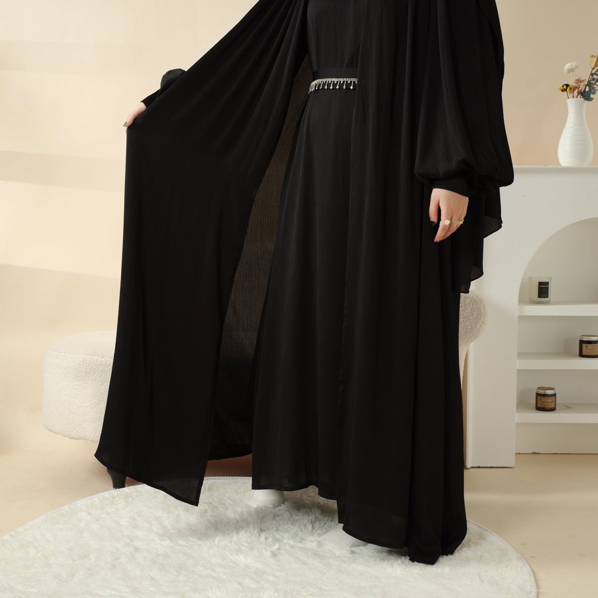 Archive Piece Crinkle Crepe Abaya 3-Piece Set - MP025 (Size M Only)