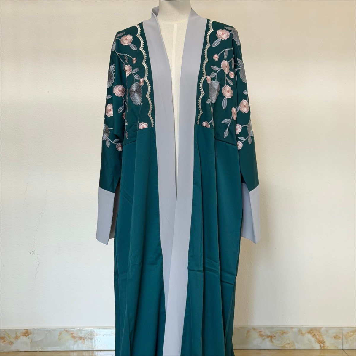 Archive Piece Floral Embroidered Colour-Block Open Abaya - MP054 (Size L Only)