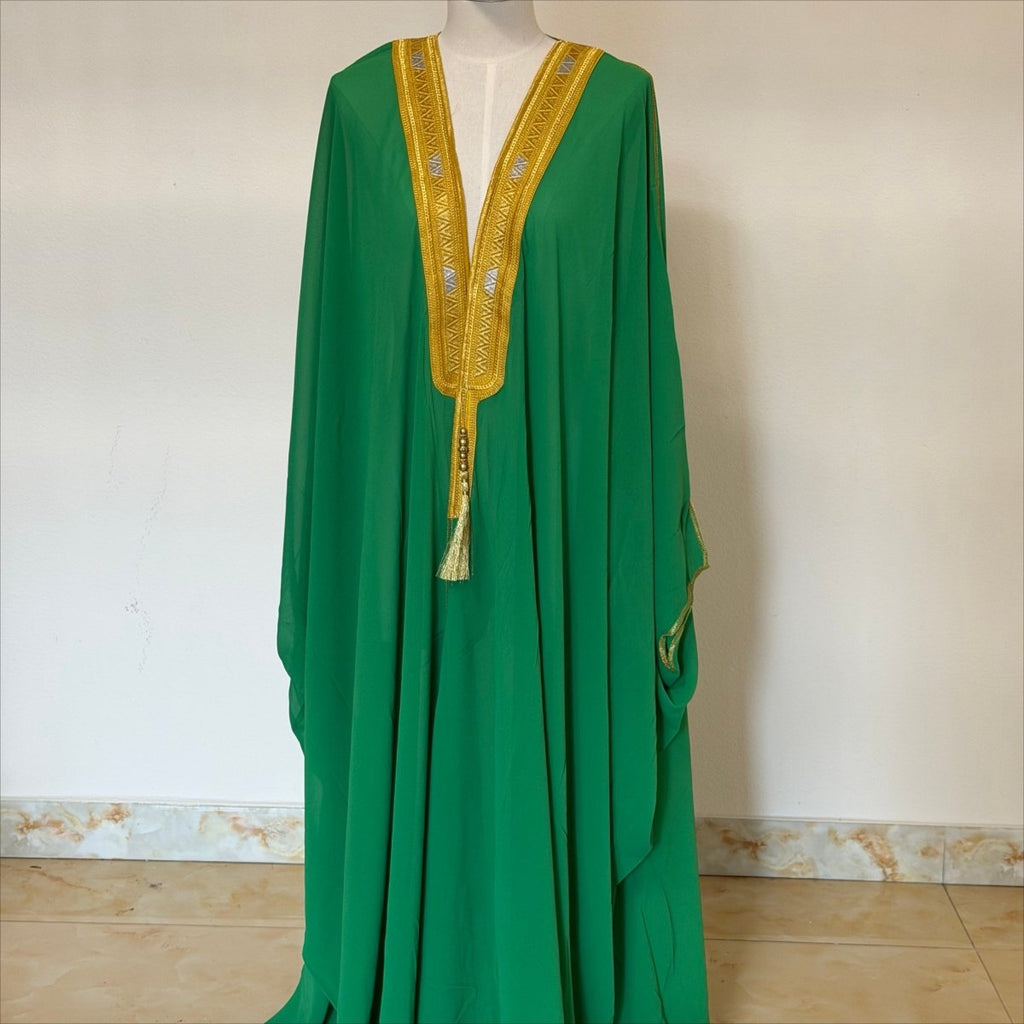 Archive Piece Gold Geometric Embroidered Tassel-Trim Open Kaftan - MP052 (Size XXL Only)