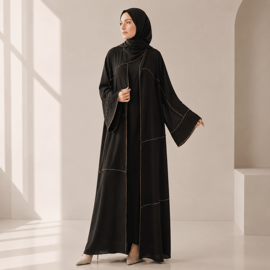 Archive Piece Gold Topstitch Open Abaya - MP043 (Size M Only)