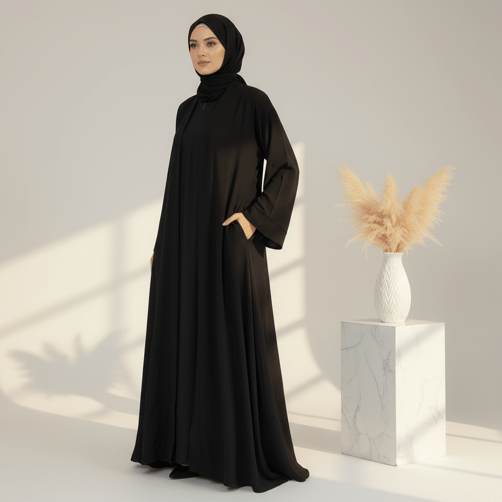 Archive Piece Ice Silk Crepe Open Abaya 2-Piece Set - MP014 (Size XXL Only)