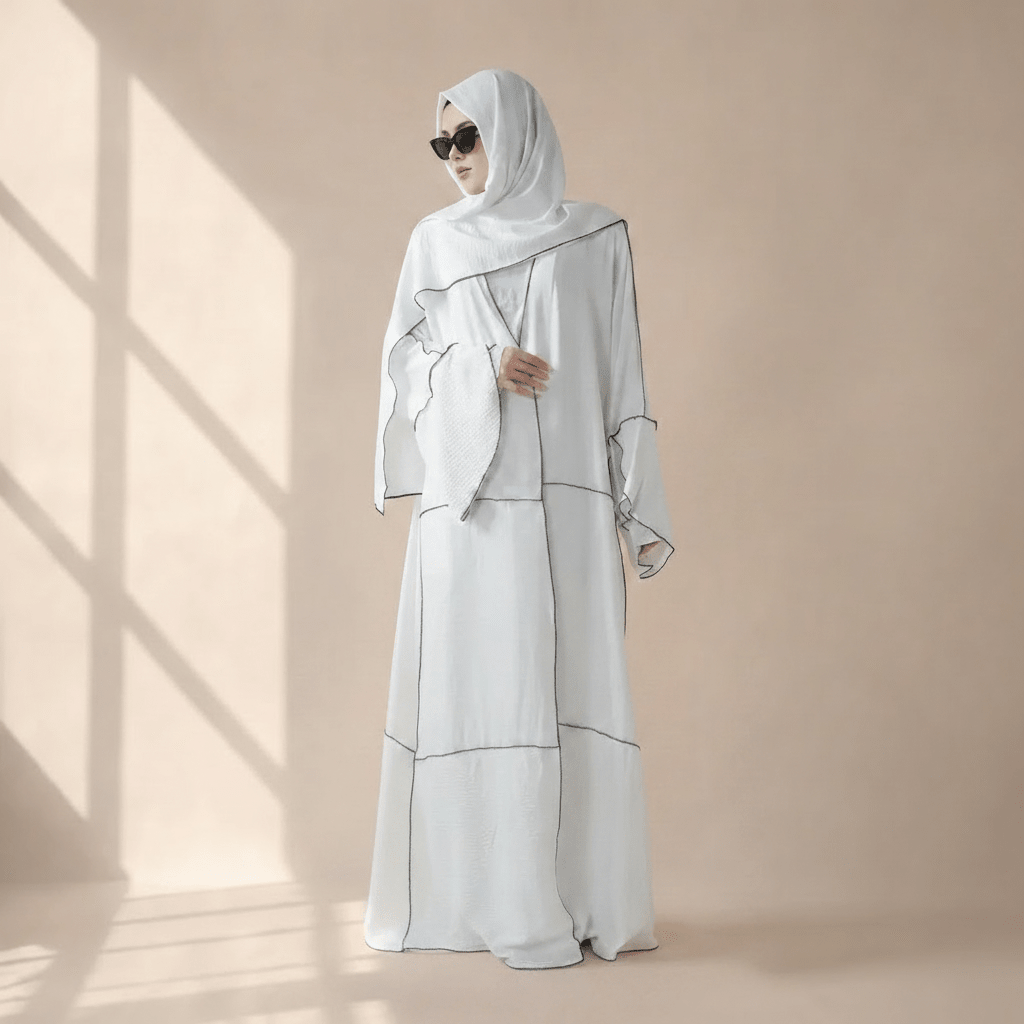 Archive Piece Ice Silk Crepe Splicing Open Abaya 3-Piece Set - MP032 (Size M Only)