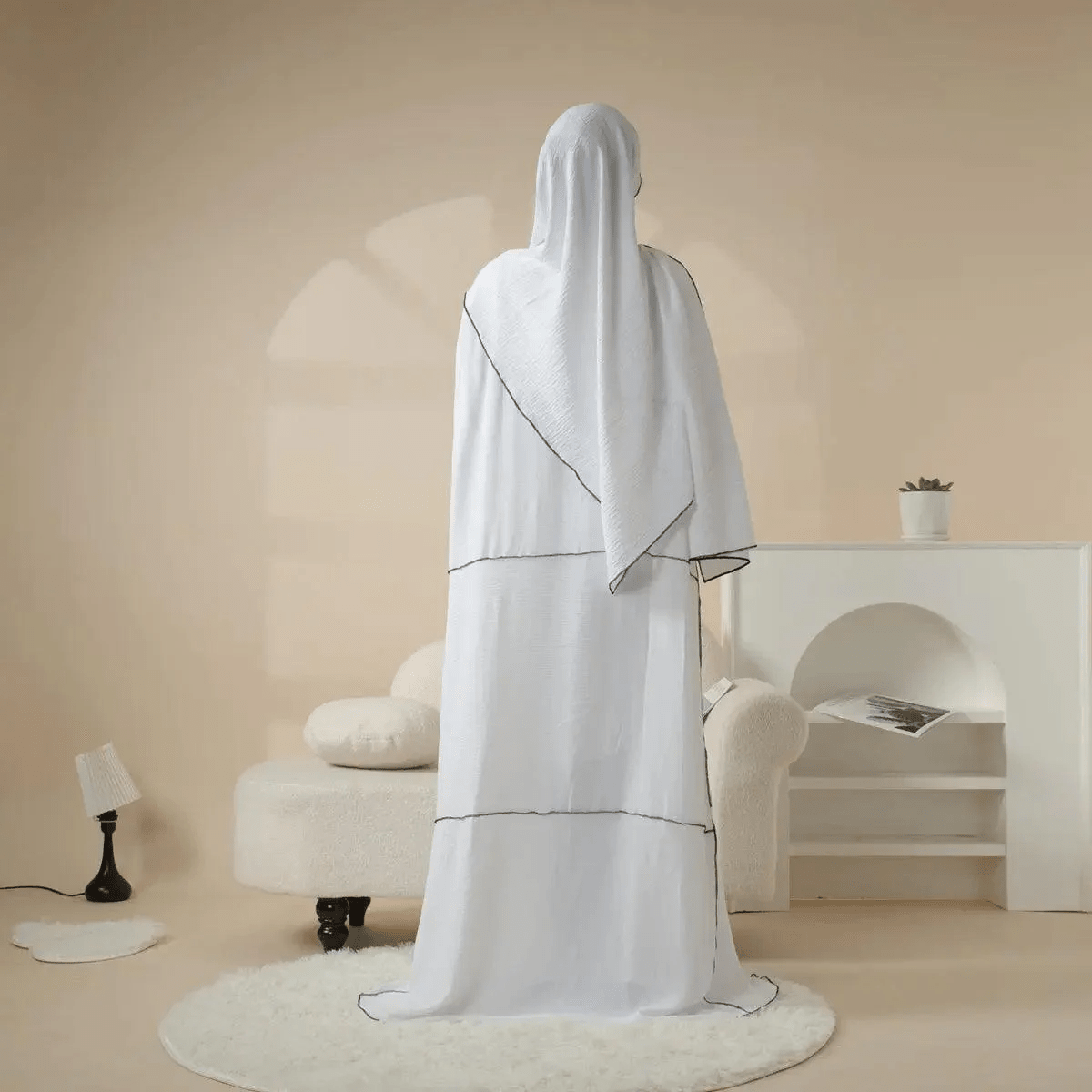 Archive Piece Ice Silk Crepe Splicing Open Abaya 3-Piece Set - MP032 (Size M Only)