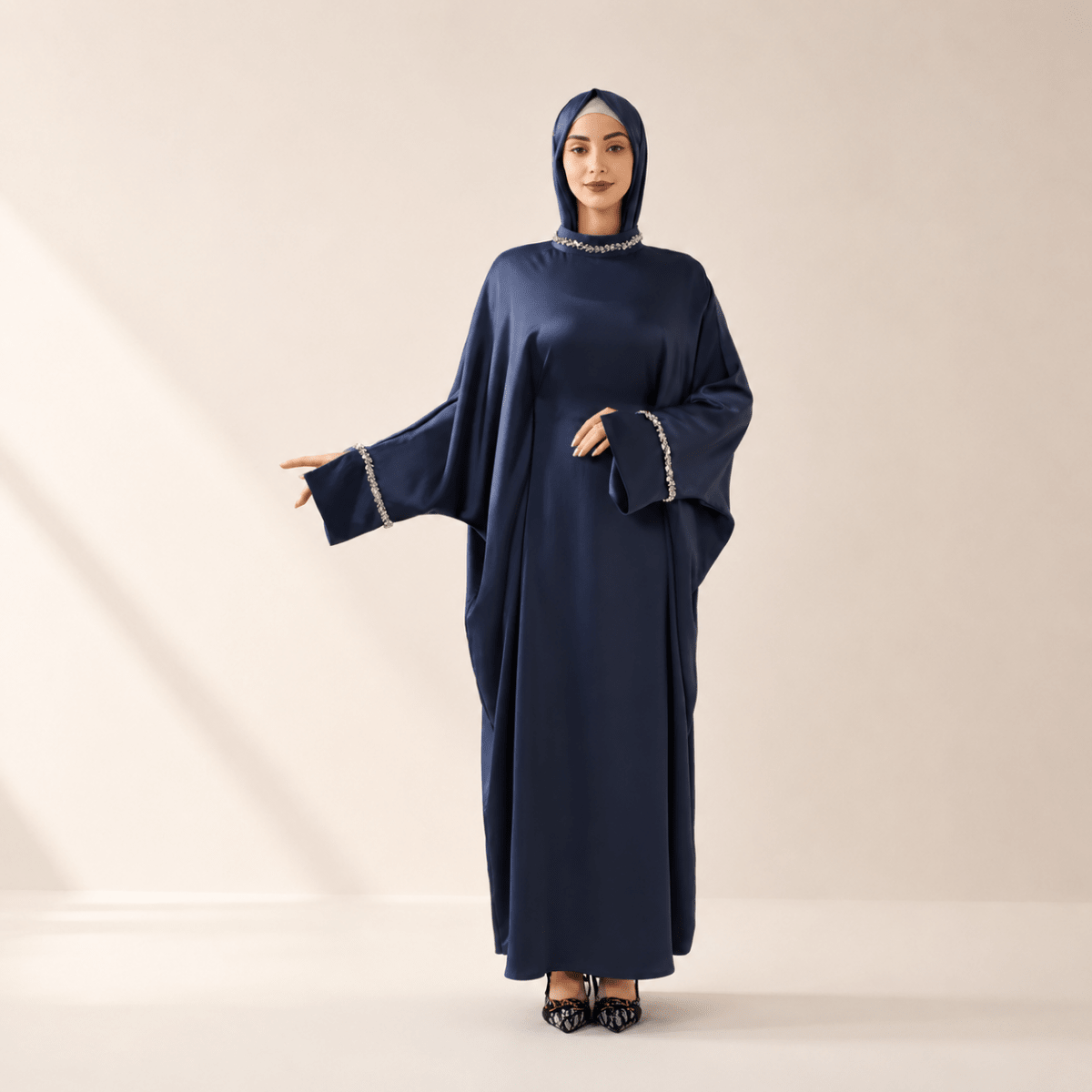 Archive Piece Kaftan Batwing Sleeve Luxury Satin Diamond Abaya 2-Piece Set - MP008 (Size S Only)