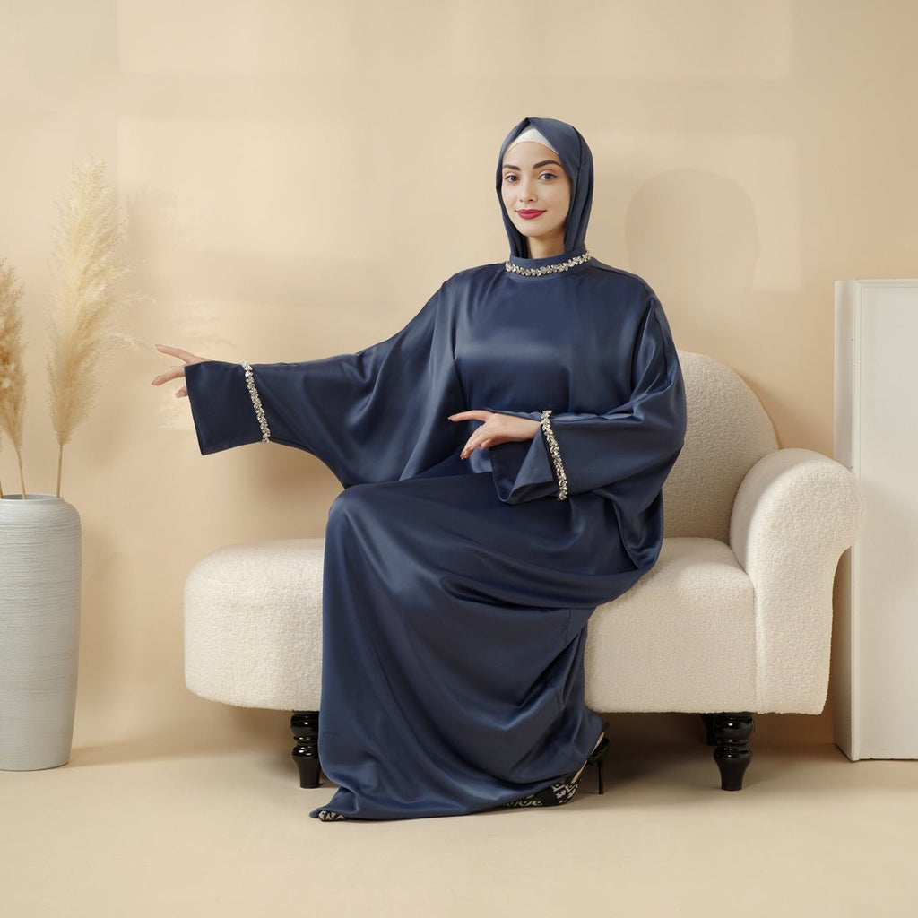 Archive Piece Kaftan Batwing Sleeve Luxury Satin Diamond Abaya 2-Piece Set - MP008 (Size S Only)