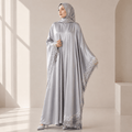 Archive Piece Lace Trimmed Fringed Butterfly Satin Open Abaya 2-Piece Set - MP041 (Size S Only)