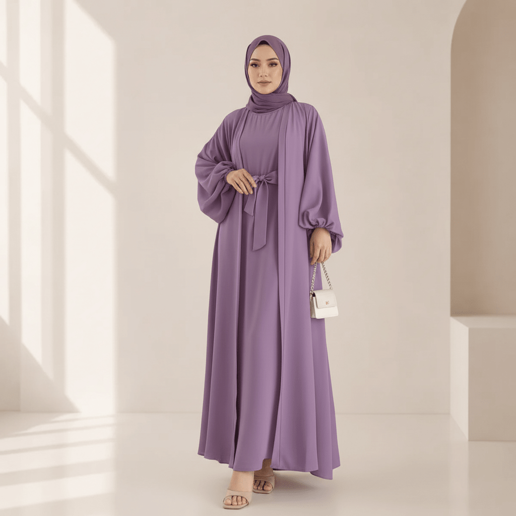 Archive Piece Loose Lantern Sleeve Abaya 3-Piece Set - MP055 (Size S Only)
