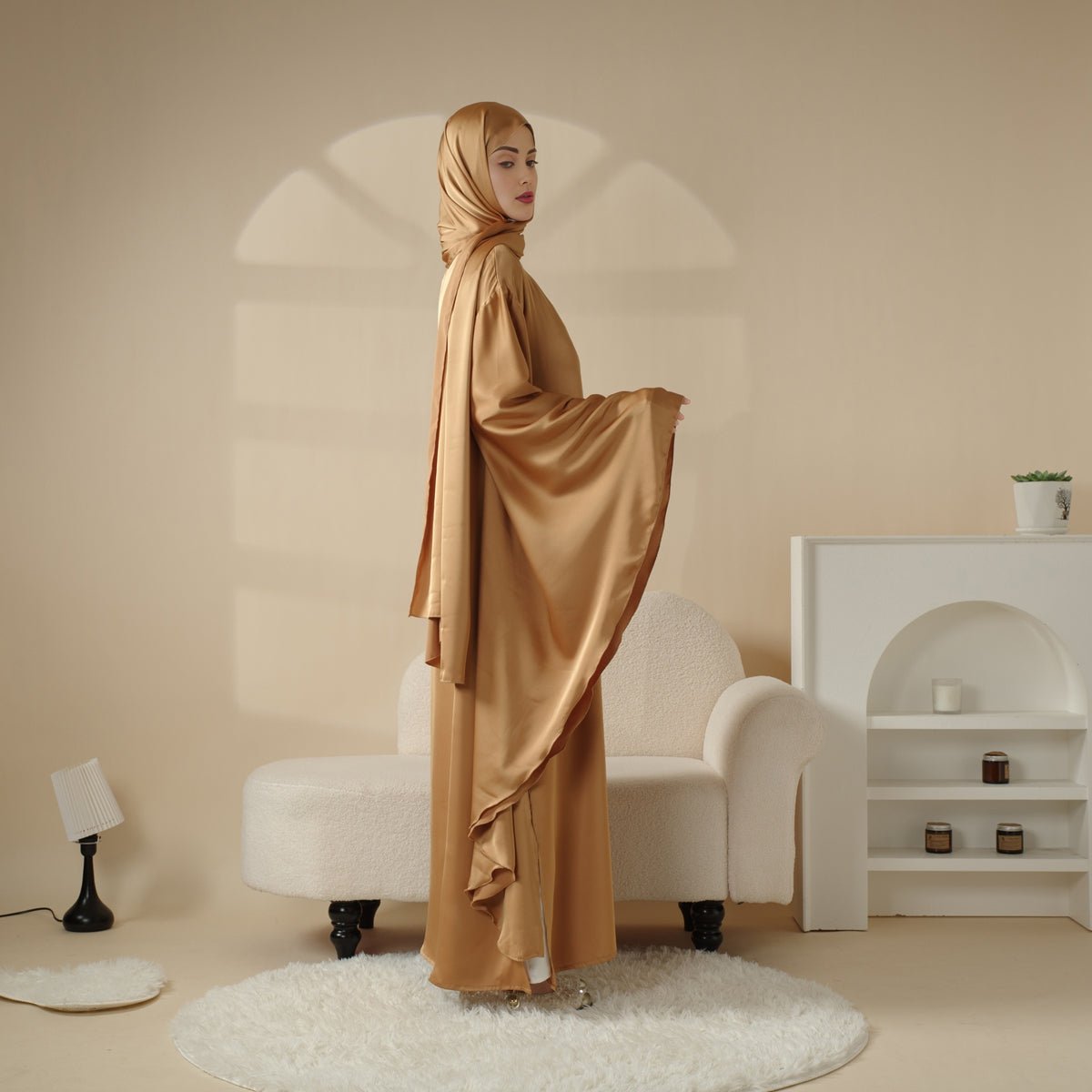 Archive Piece Luxury Satin Floaty Kaftan Abaya With Matching Hijab - MP007 (Size M Only)