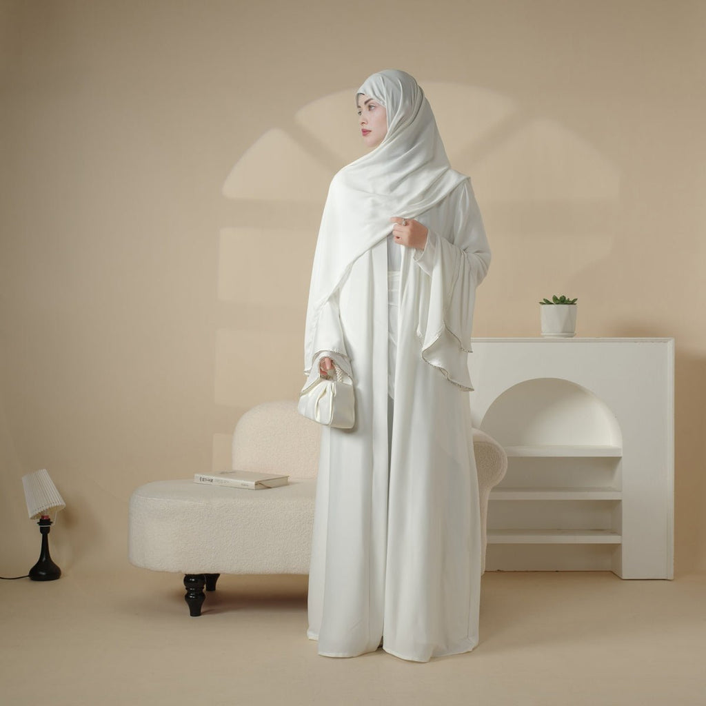 Archive Piece Pleated Crepe Open Abaya 3-Piece Set - MP023 (Size M Only)