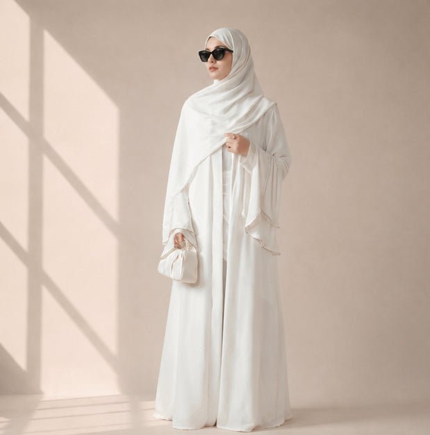 Archive Piece Pleated Crepe Open Abaya 3-Piece Set - MP023 (Size M Only)