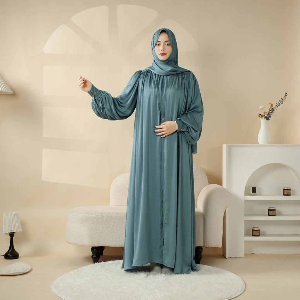 Archive Piece Pleated Shoulder Crinkle Open Abaya - MP047 (Size M Only)