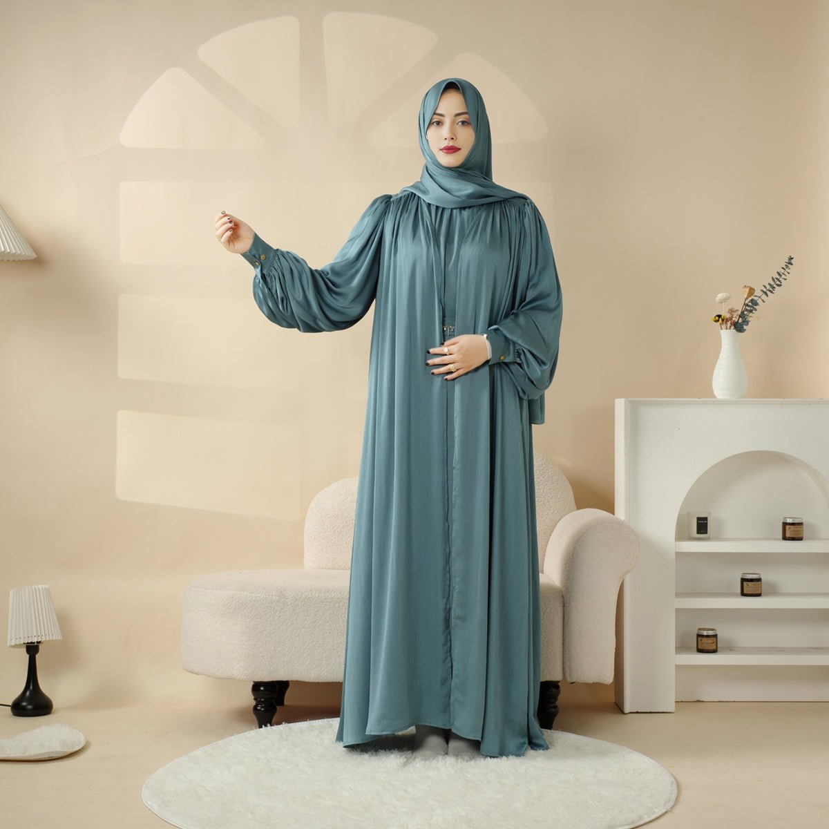 Archive Piece Pleated Shoulder Crinkle Open Abaya - MP047 (Size M Only)