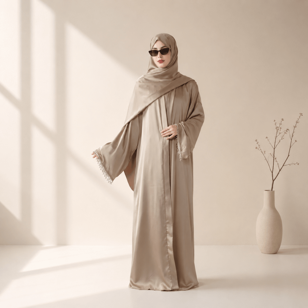 Archive Piece Satin Abaya With Matching Belt Made Of Diamond Tassel - MP003 (Size XXS/XS Only)