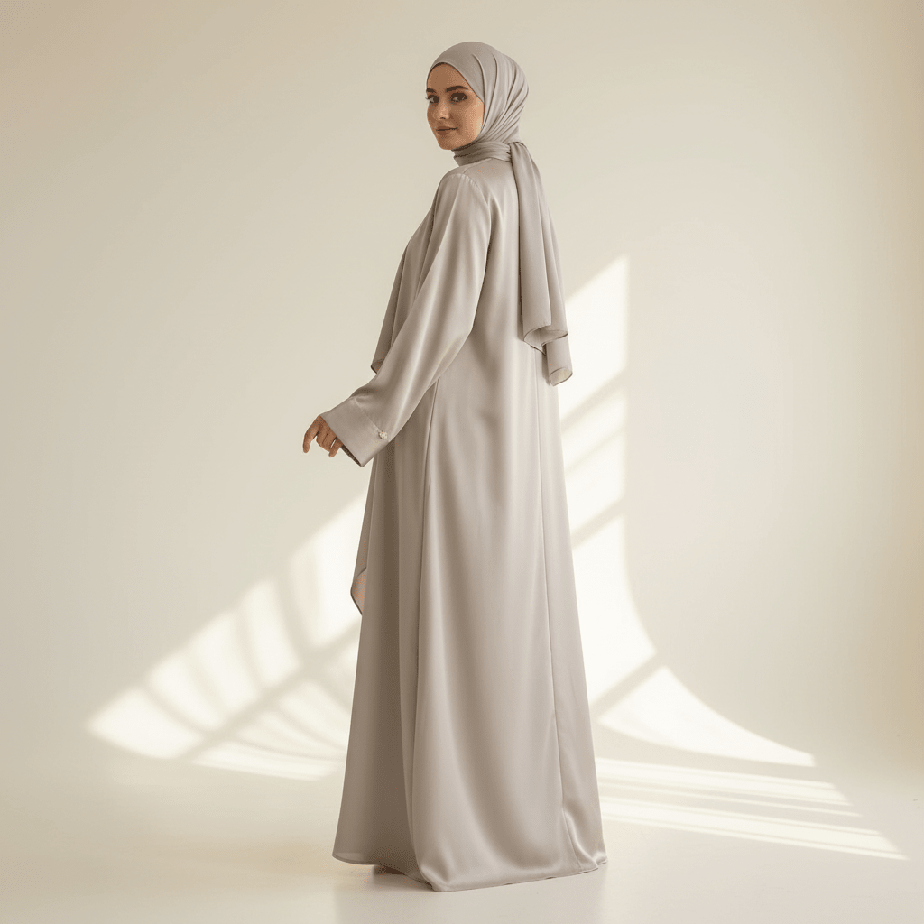 Archive Piece Satin Open Abaya & Hijab 2-Piece Set - MP010 (Size M Only)