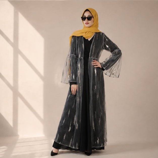 Archive Piece Sequin Mesh Open Abaya - MP029 (Size S Only)