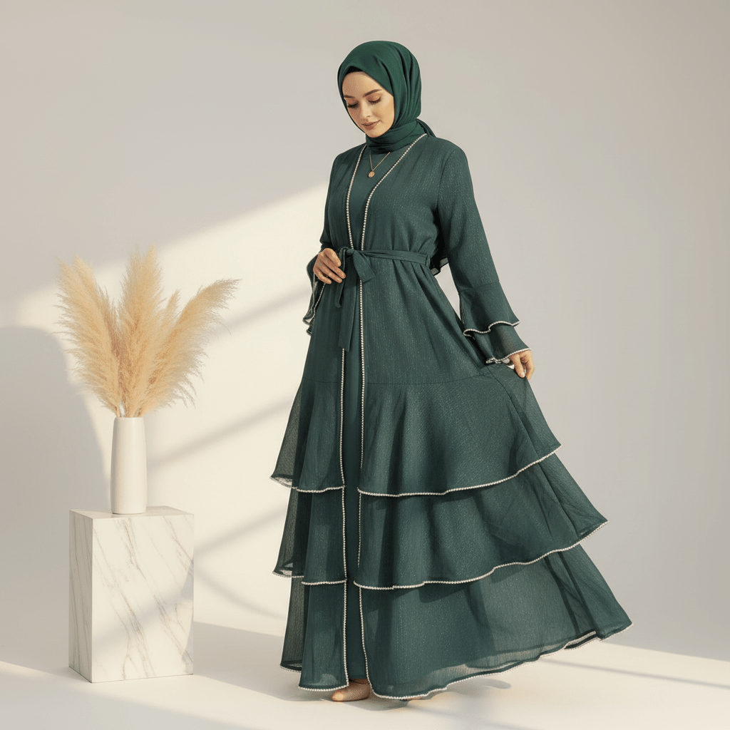 Archive Piece Shimmer Crepe Open Abaya & Belt Set - MP013 (Size M Only)