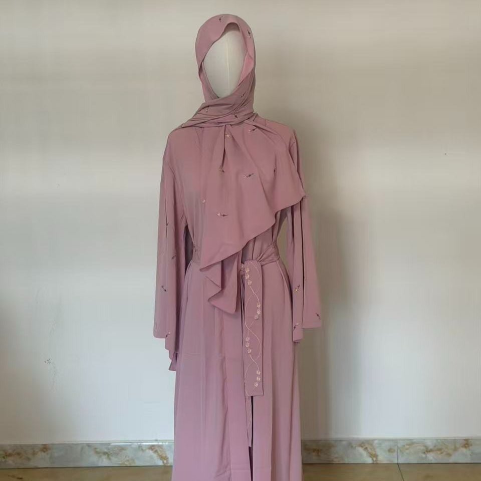 Archive Piece Tulip Embroidered Nida Abaya 4-Piece Set - MP024 (Size M Only)