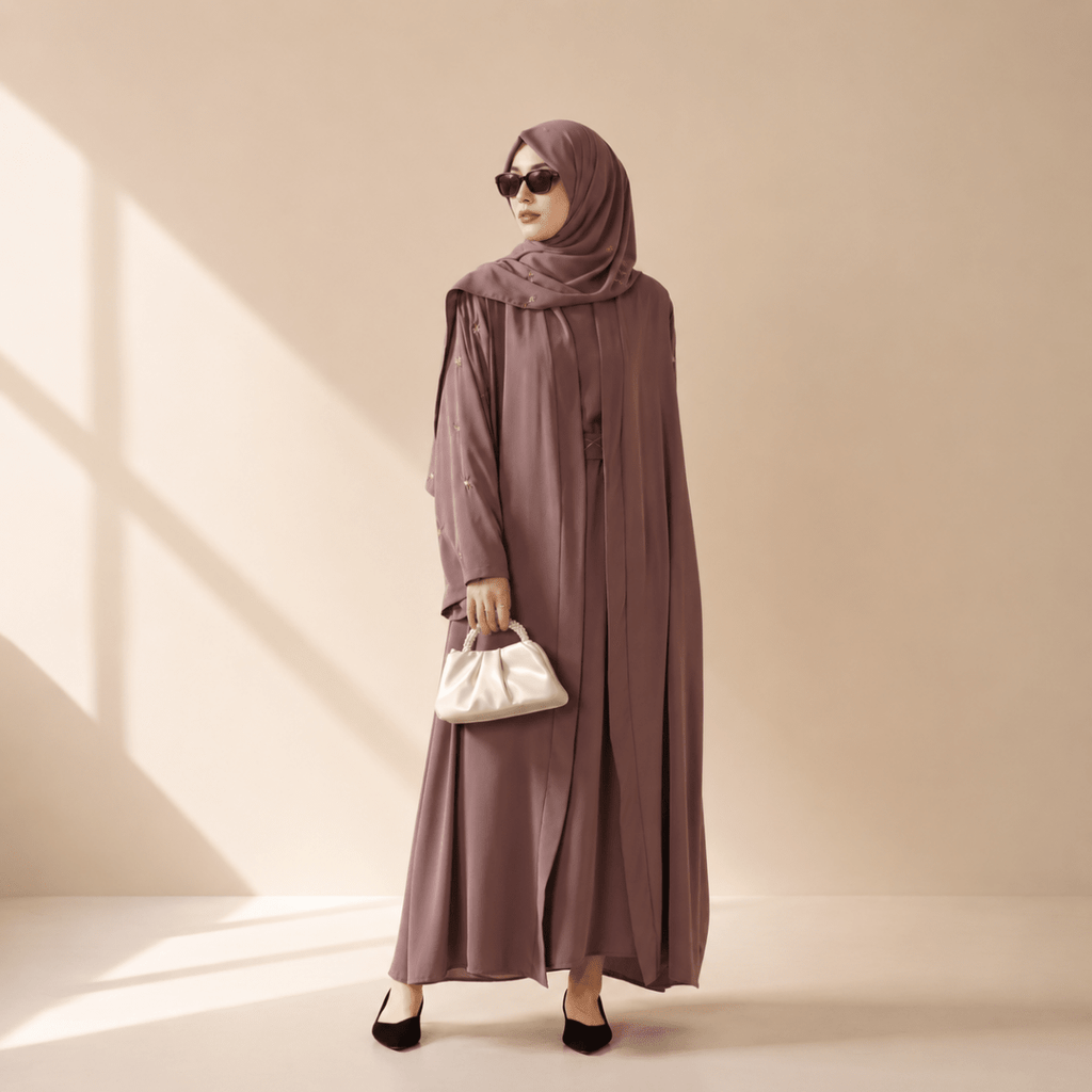 Archive Piece Tulip Embroidery Open Abaya 4-Piece Set - MP005 (Size M/S Only)