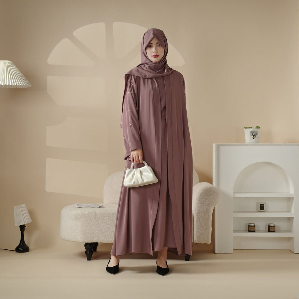 Archive Piece Tulip Embroidery Open Abaya 4-Piece Set - MP005 (Size M/S Only)