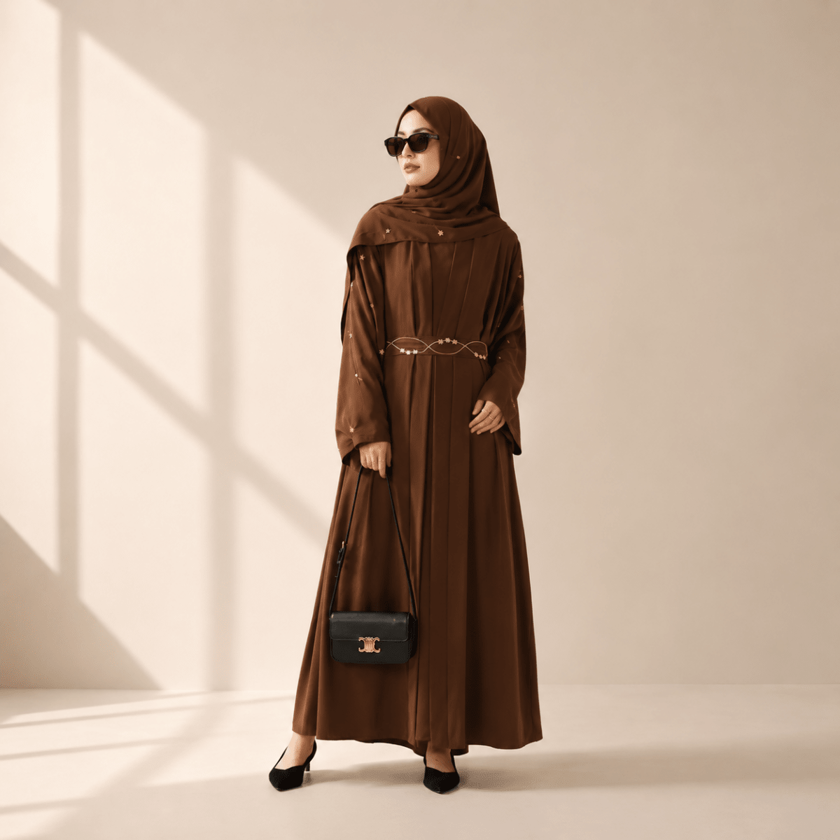 Archive Piece Tulip Embroidery Open Abaya 4-Piece Set - MP005 (Size M/S Only)
