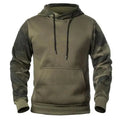 Army Green Men Military Hoodies Autumn Winter Hooded Sweatshirts Men's Pullover Hoodie Blend Fleece Long Sleeve Contrast Color Military Sweatshirt with Pocket