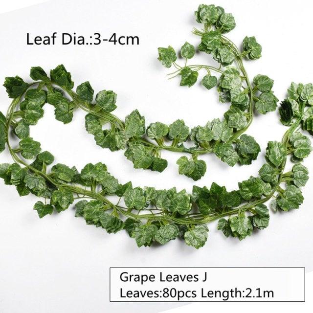 Artificial Decoration Vivid Vine Rattan Leaf Grass Grape Leaves Hanging For Wedding Home Kitchen Garden Party Decor Garland Fake Greenery Vine Leaves Hanging Green Foliage for Home Wedding Garden Wall Decoration