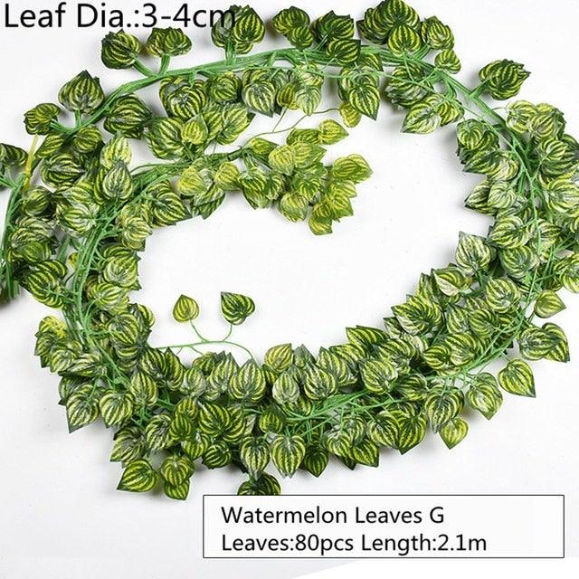 Artificial Decoration Vivid Vine Rattan Leaf Grass Grape Leaves Hanging For Wedding Home Kitchen Garden Party Decor Garland Fake Greenery Vine Leaves Hanging Green Foliage for Home Wedding Garden Wall Decoration
